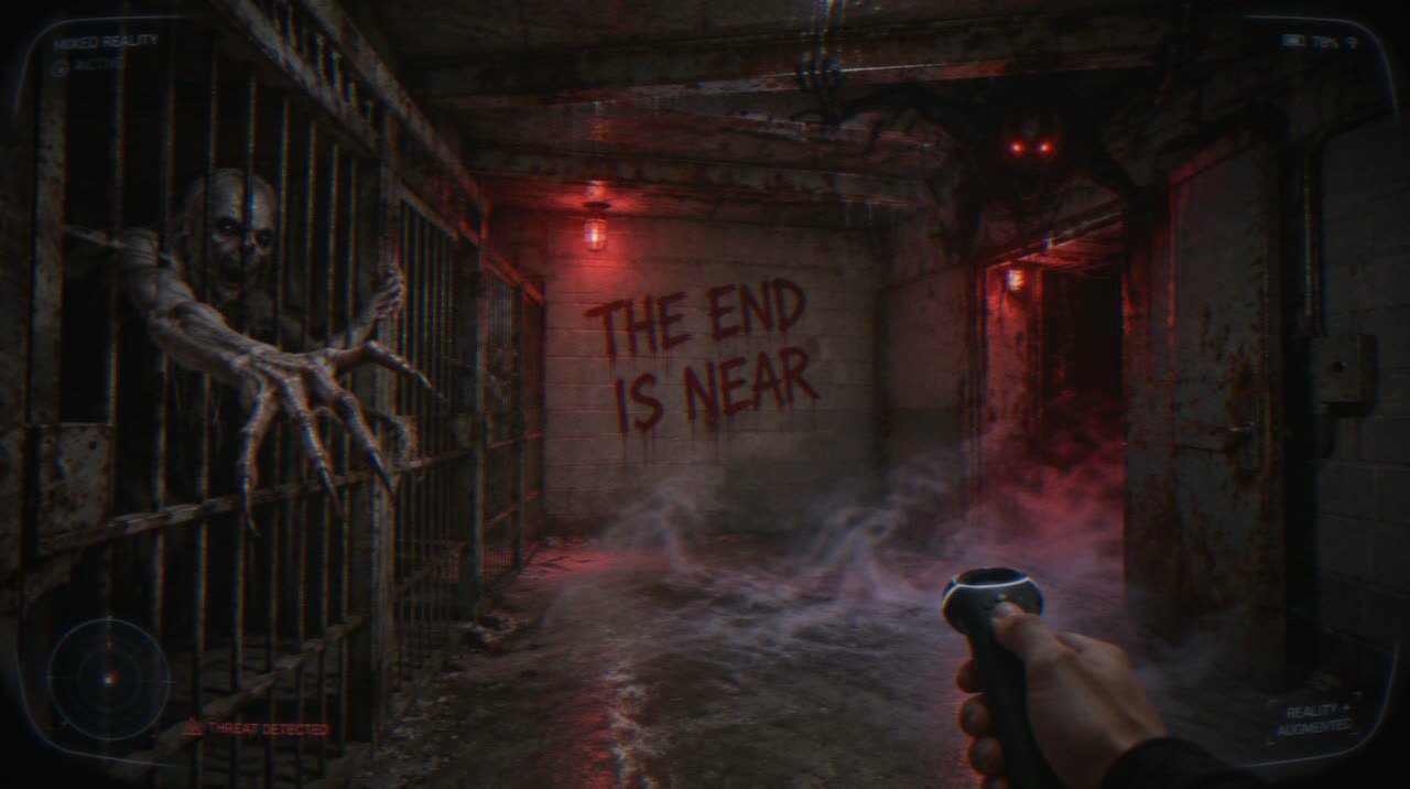 Concept headset view inside the bunker: a ghoul reaches through the cage bars